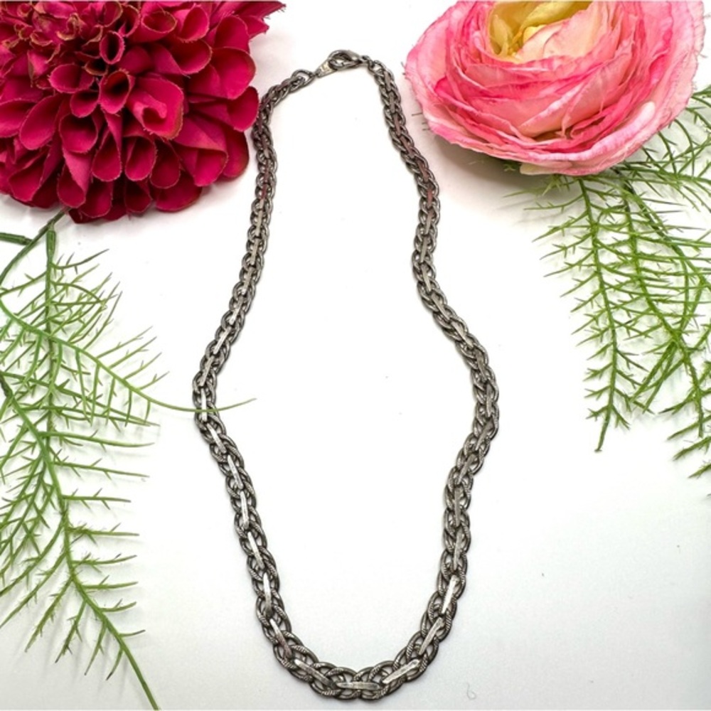 VINTAGE⚜️Braided Rope Twist Silver Chain Necklace